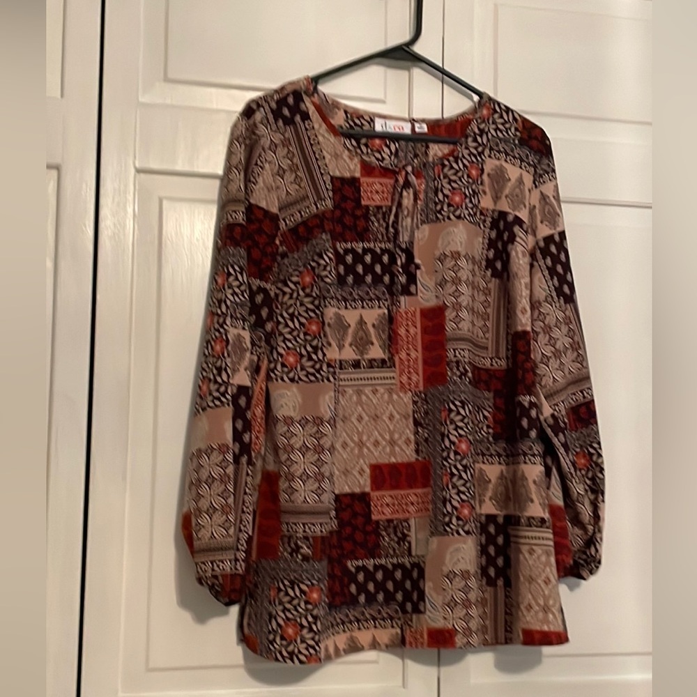 D&Co bohemian style patchwork tunic with puffy elastic sleeves